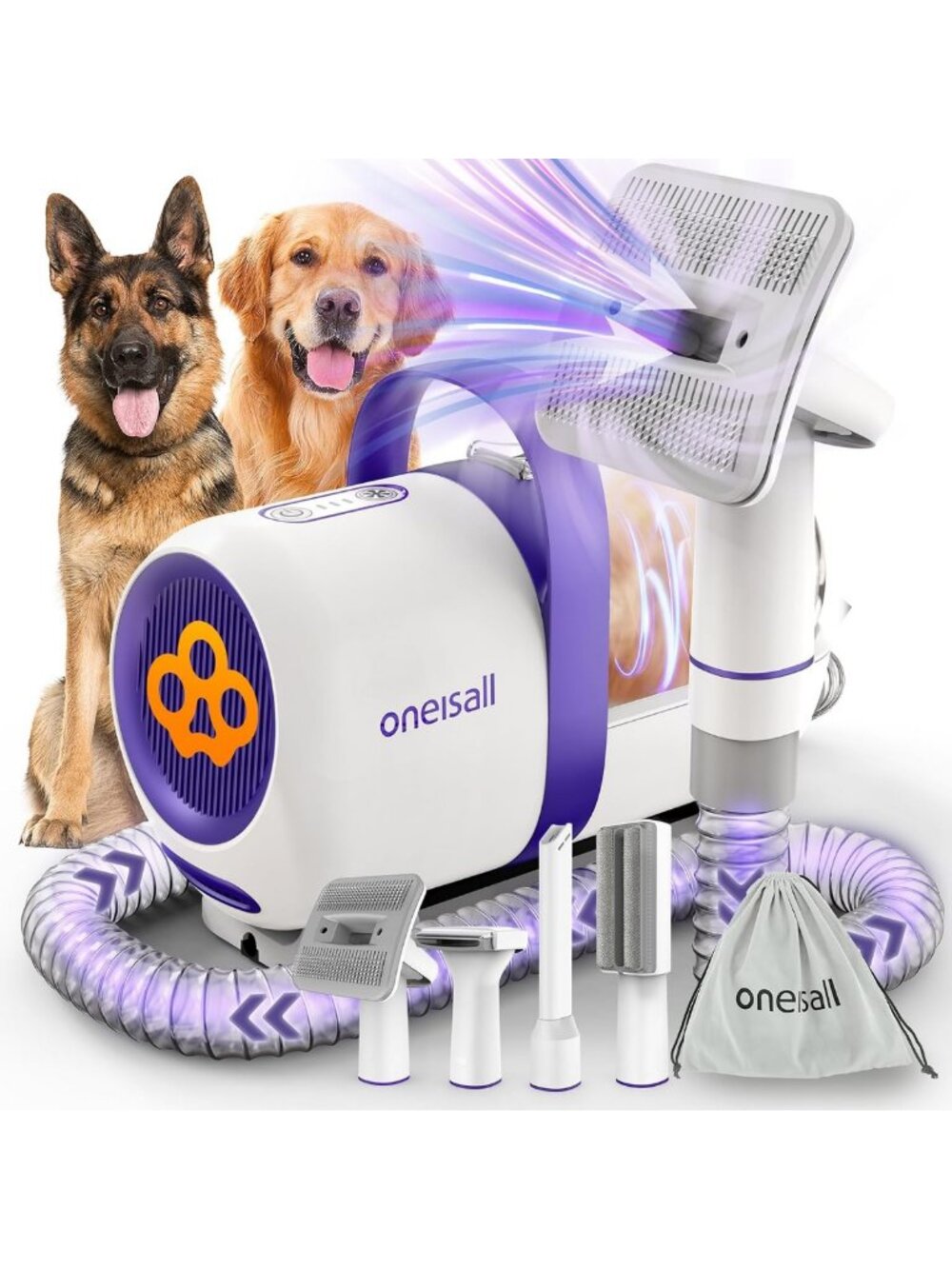Pet Grooming Vacuum & Shedding Brush Kit for Thick Coats - Dog Hair Remover